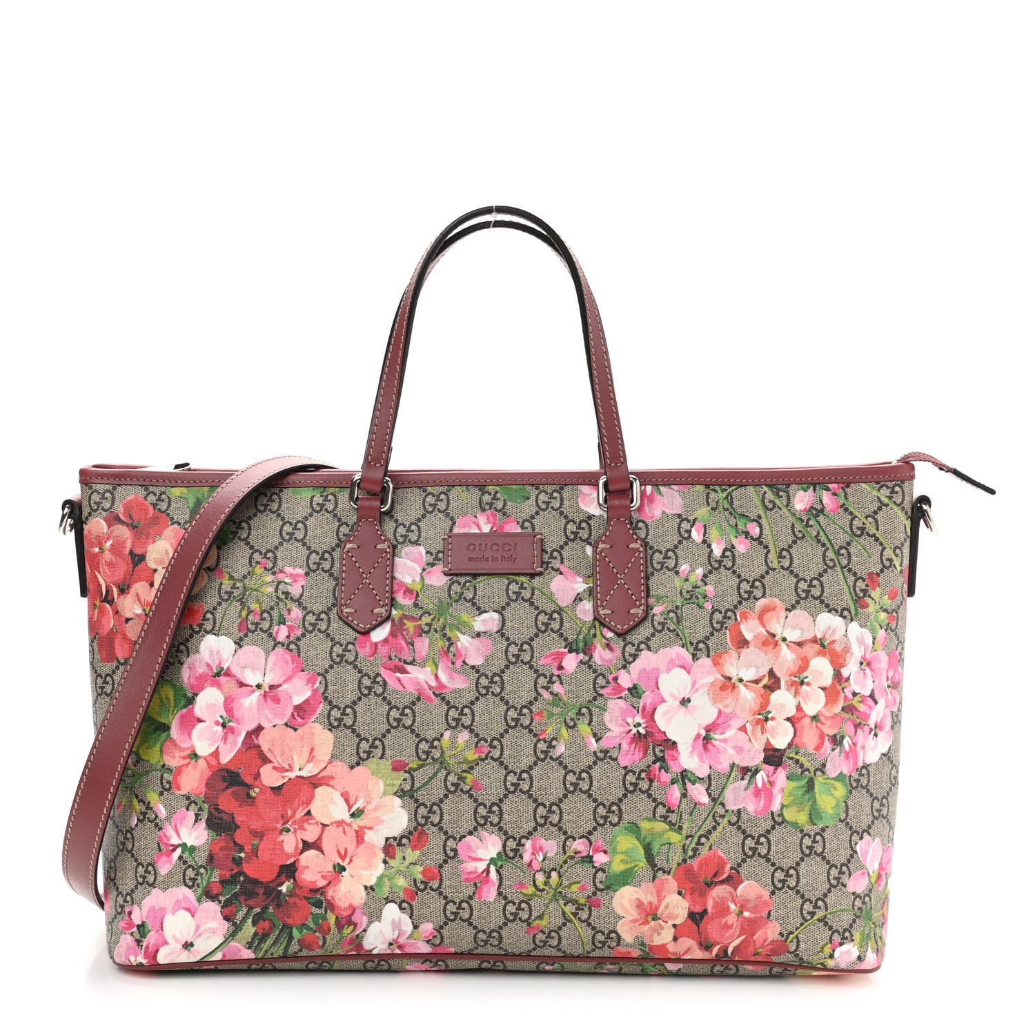 Gucci GG Supreme Monogram Blooms Medium Zippered Tote Beige Multicolor Dry Rose 1 of 10