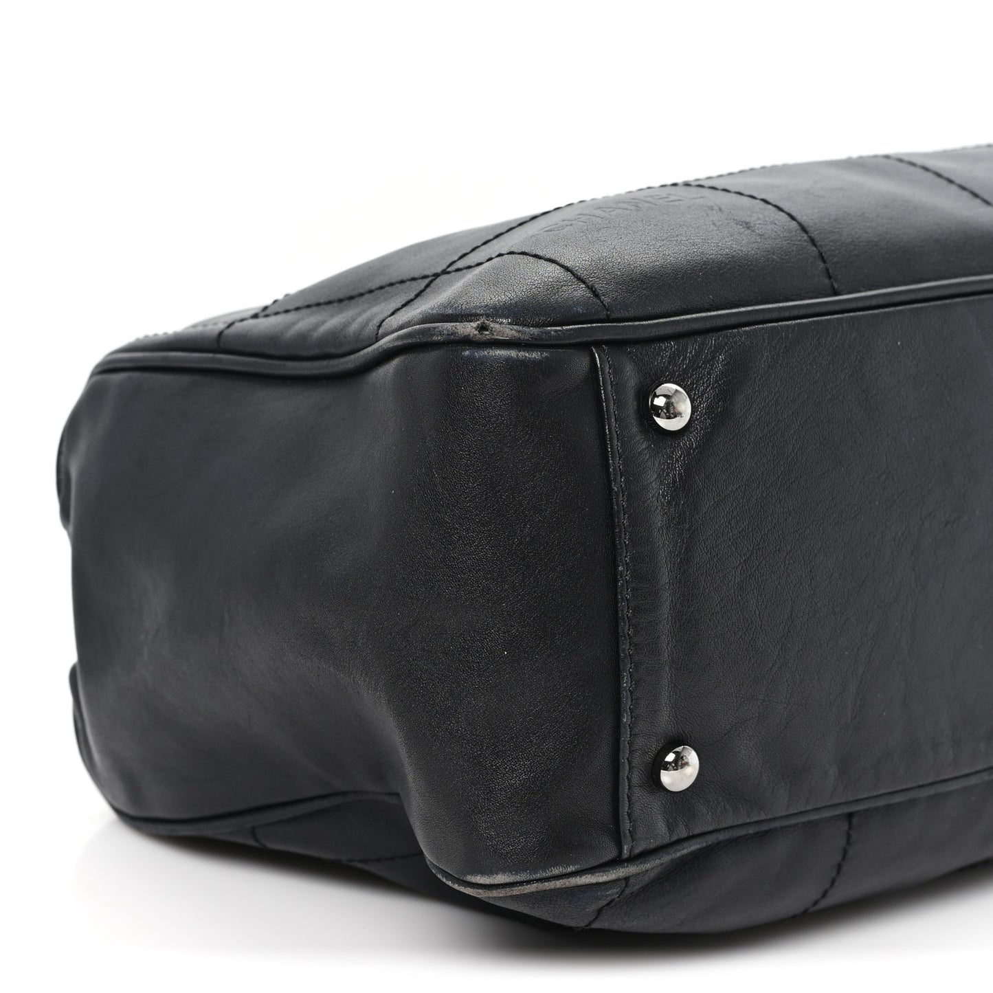 Lambskin Square Stitched Large Tote  Black