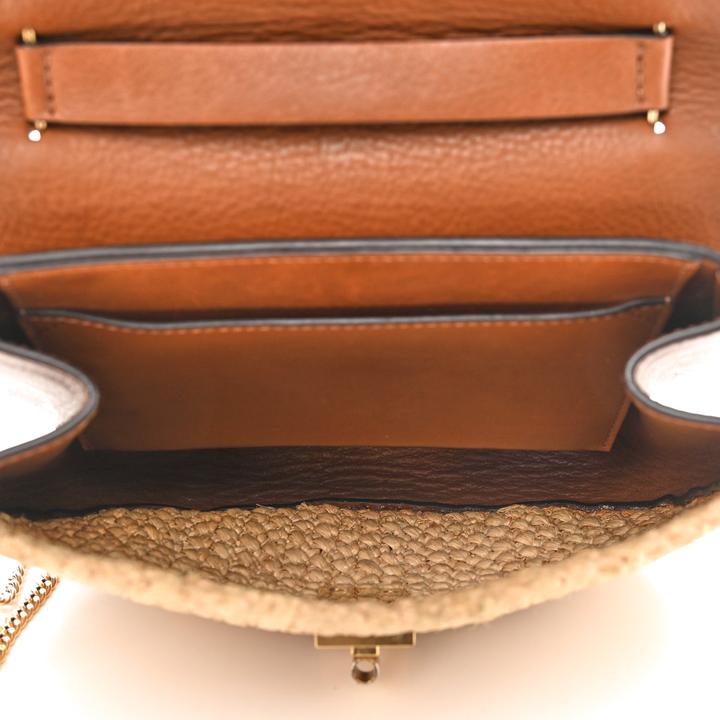 Calfskin Raffia Drew Chain Shoulder Bag Caramel