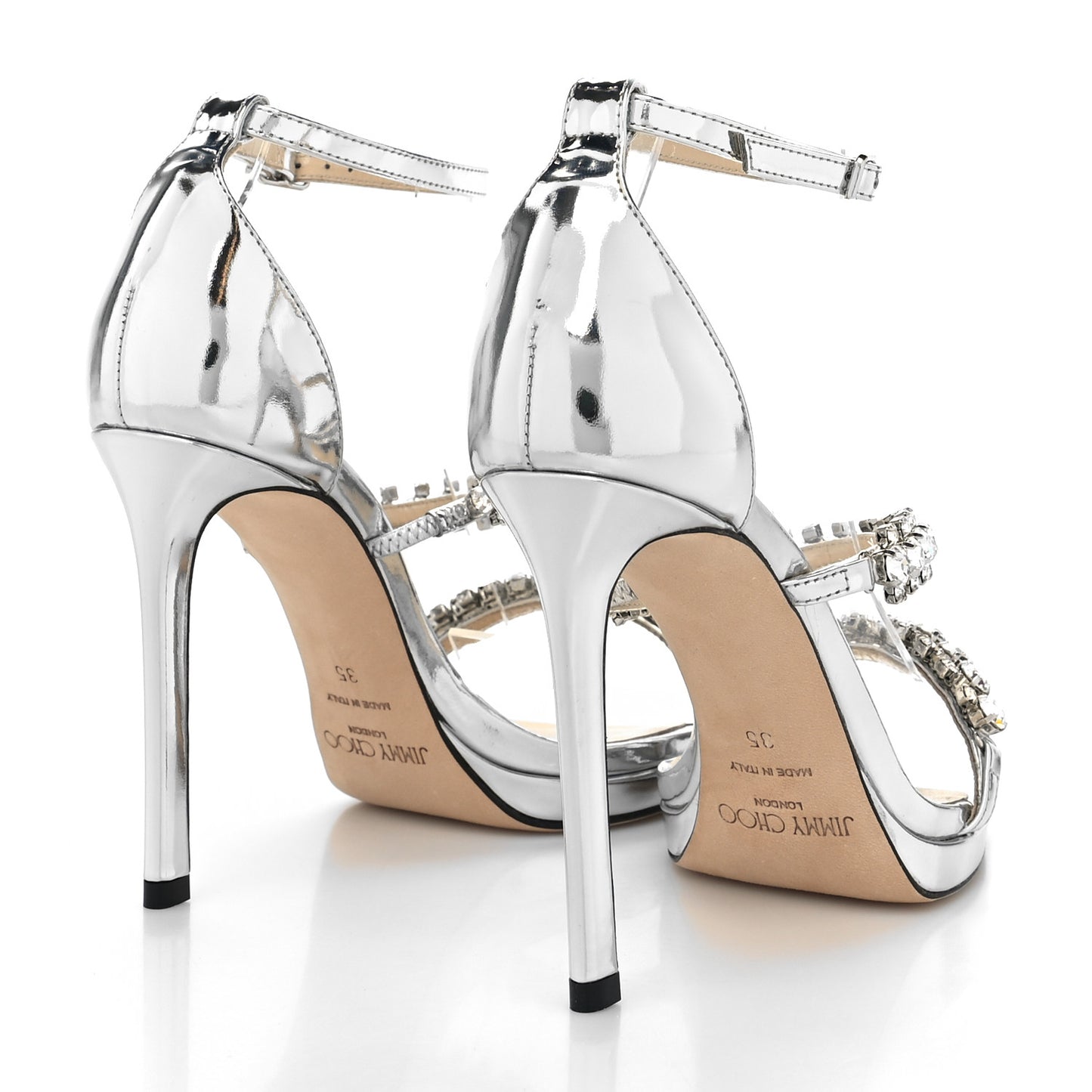 Metallic Calfskin Crystal Bing 105 Sandals 35 Silver