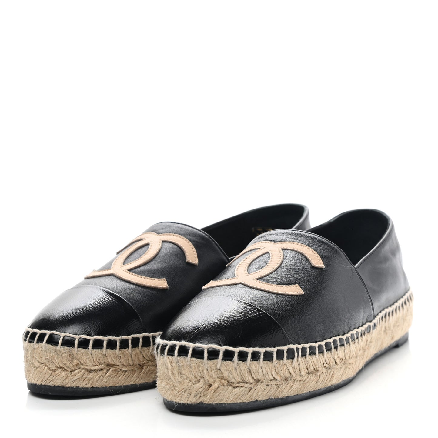 Lambskin Shiny Calfskin CC Espadrilles 36 Black Beige