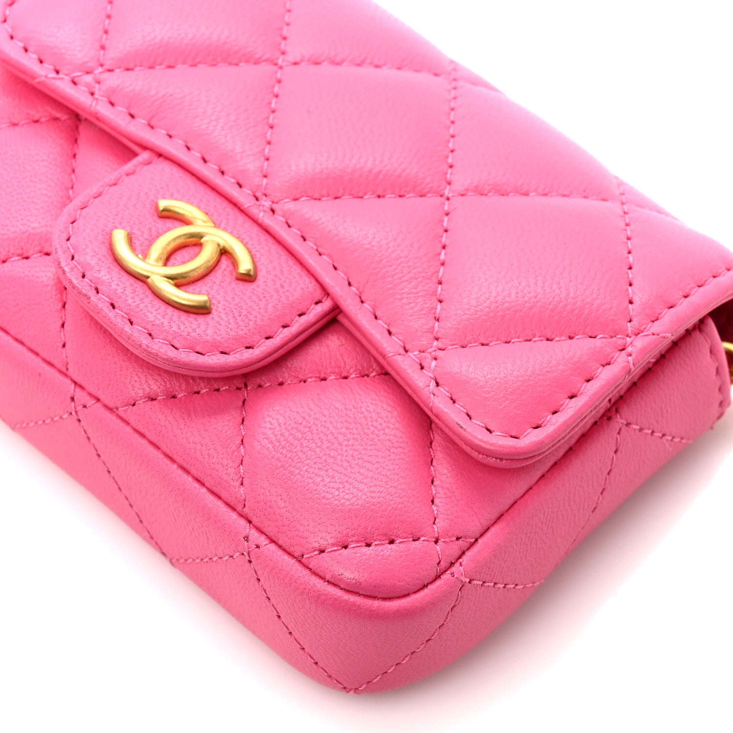 Chanel Lambskin Enamel Quilted Mini Chain Belt Bag Pink 1854957