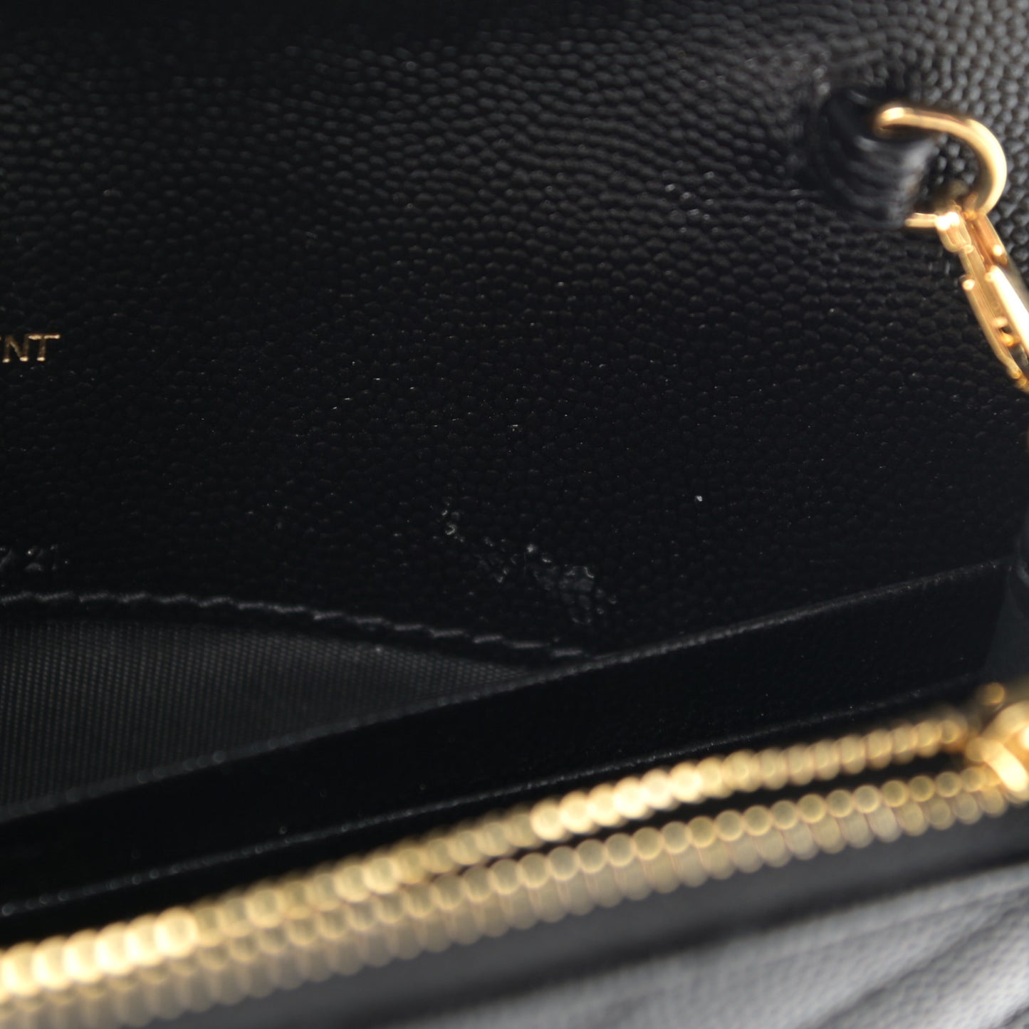 Grain De Poudre Matelasse Chevron Monogram Envelope Chain Wallet Black