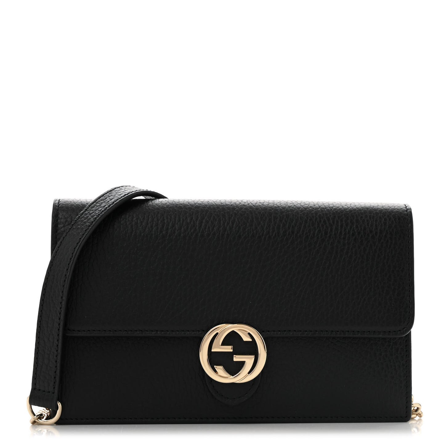 Dollar Calfskin Interlocking G Chain Wallet Black