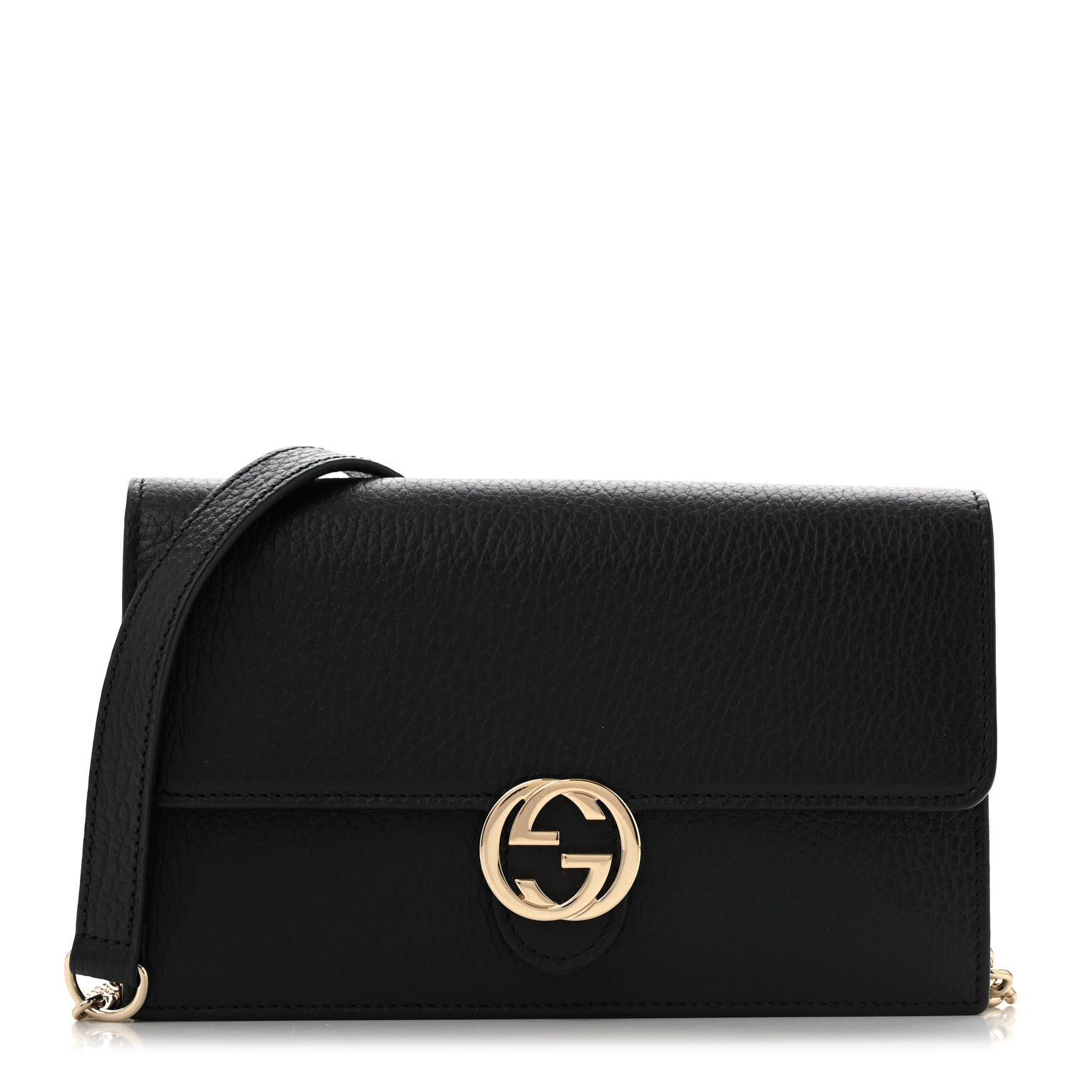 Gucci Dollar Calfskin Interlocking G Chain Wallet Black 1 of 13
