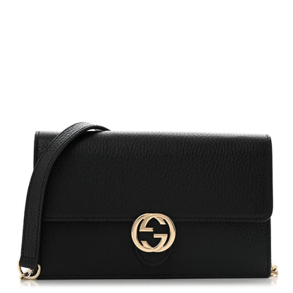 Gucci Dollar Calfskin Interlocking G Chain Wallet Black 1 of 13
