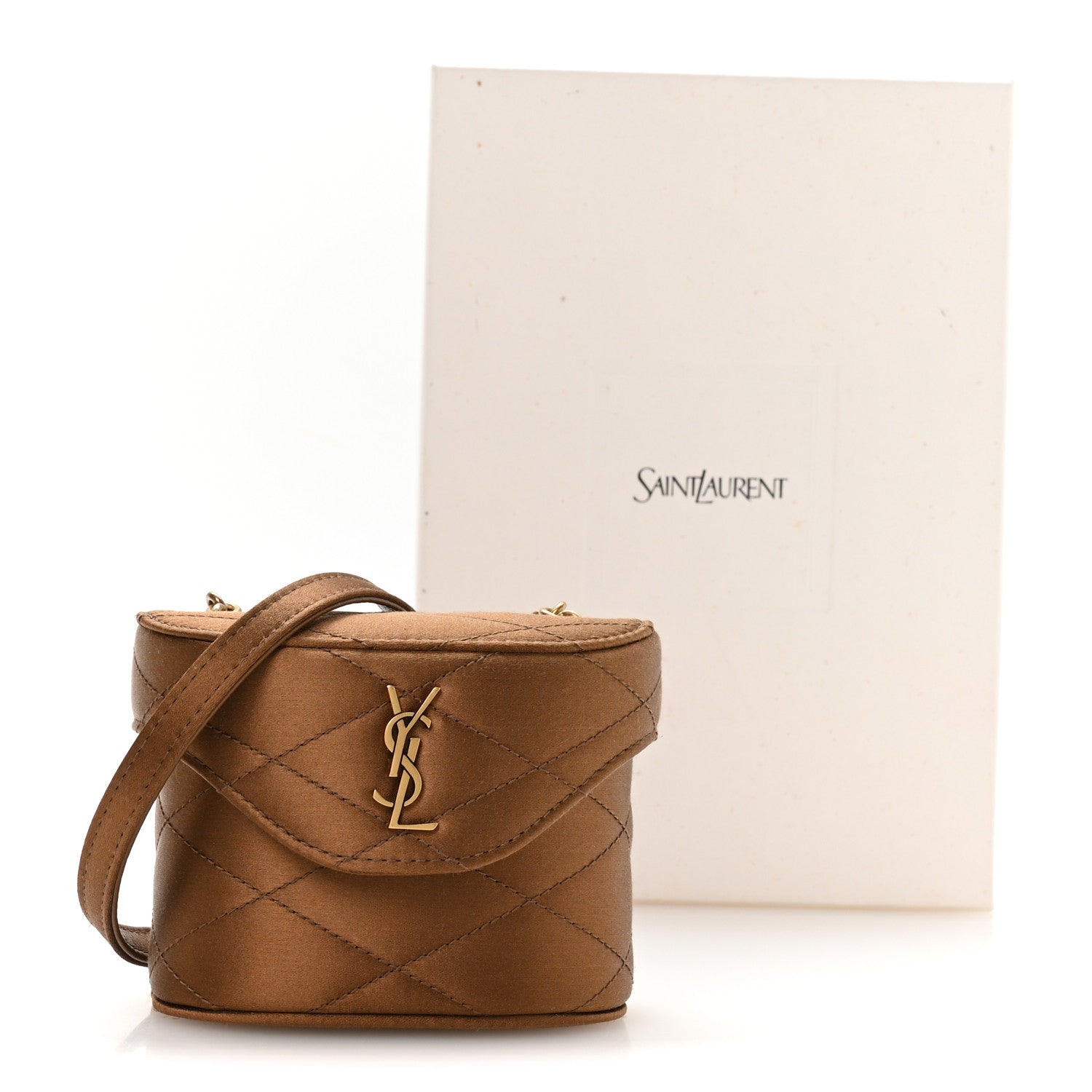 Saint Laurent Satin Matelasse Monogram Micro June Box Bag Bitter