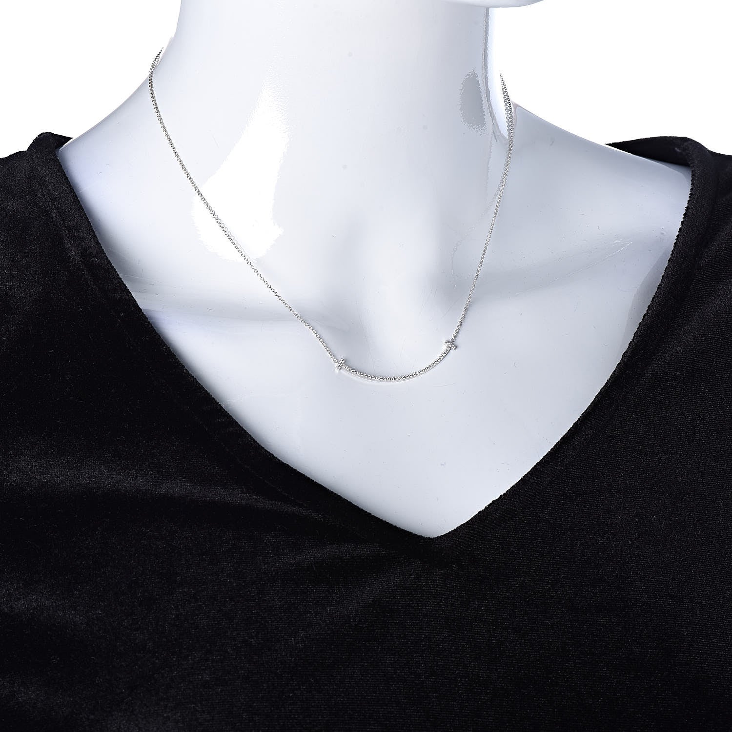 Tiffany 18K White Gold Diamond Small T Smile Pendant Necklace 2 of 7