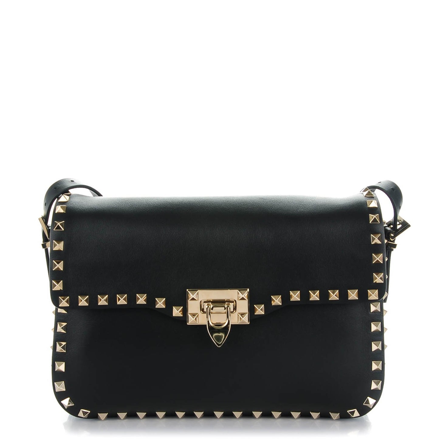 Vitello Medium Rockstud Flap Saddle Bag Black