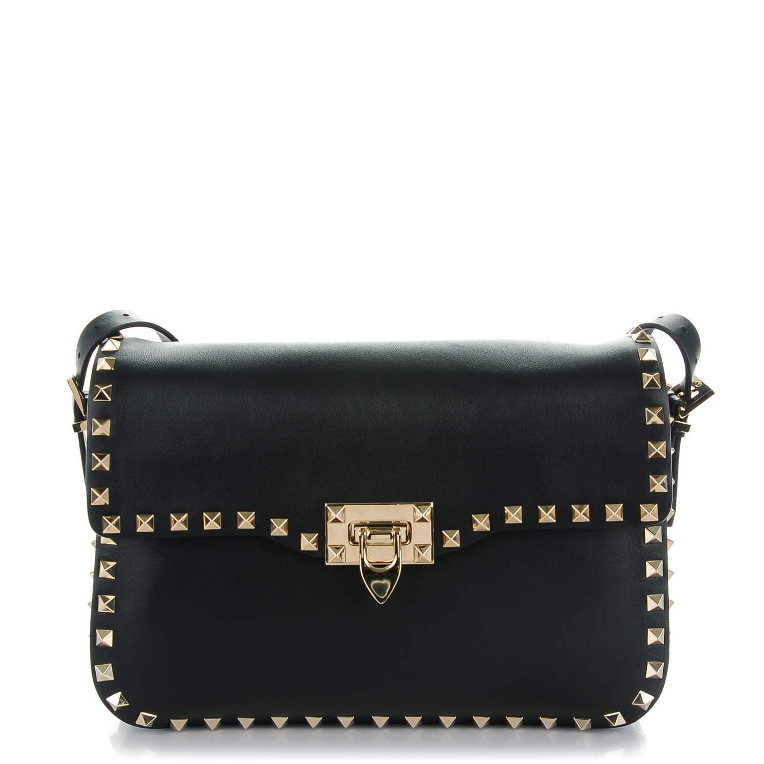 Valentino Garavani Vitello Medium Rockstud Flap Saddle Bag Black 1 of 7