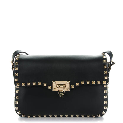 Valentino Garavani Vitello Medium Rockstud Flap Saddle Bag Black 1 of 7