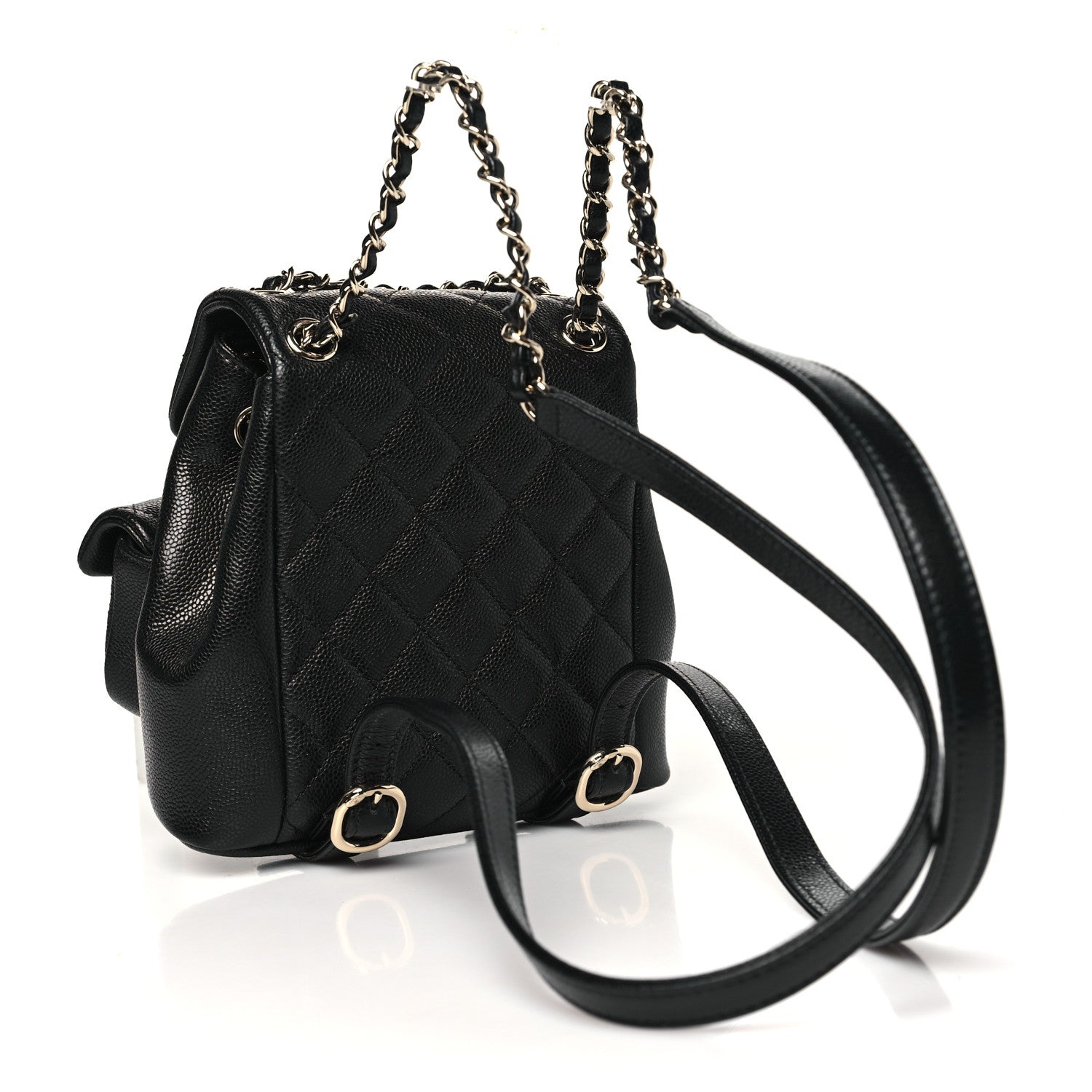 Chanel Shiny Caviar Quilted Small Duma Pockets Drawstring Backpack Black 3 of 11