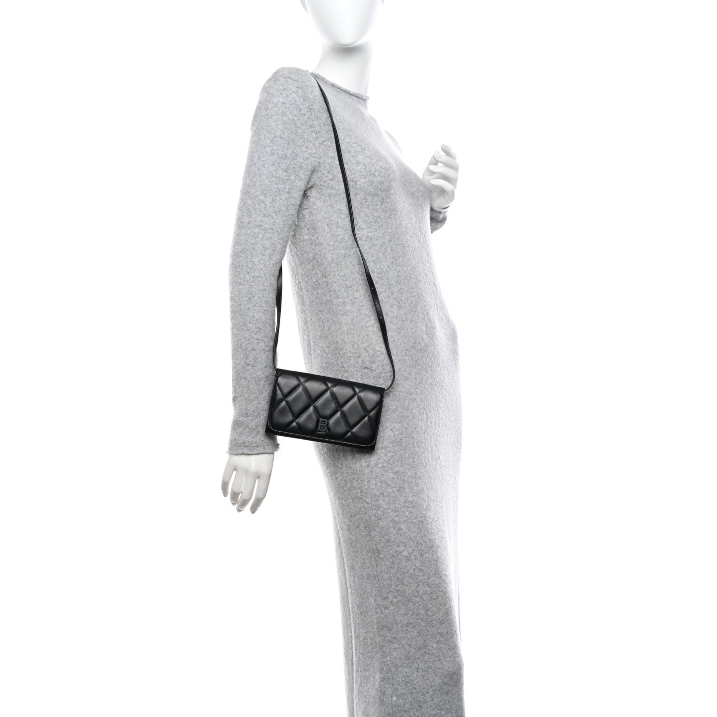 Nappa Calfskin Quilted Touch B Phone Holder With Strap Black