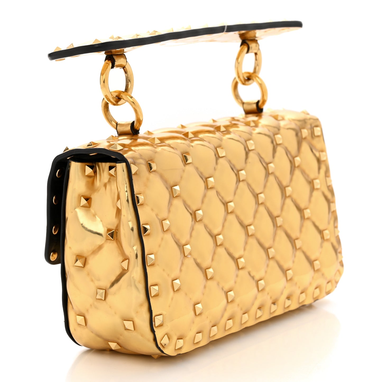 Metallic Patent Small Rockstud Spike Shoulder Bag Gold