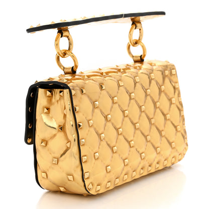 Valentino Garavani Metallic Patent Small Rockstud Spike Shoulder Bag Gold 3 of 9