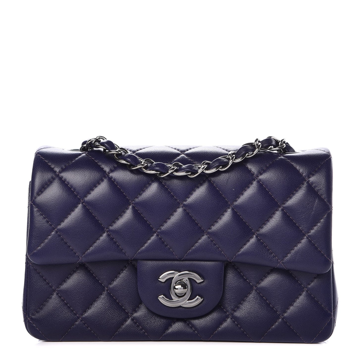 Lambskin Quilted Mini Rectangular Flap Purple