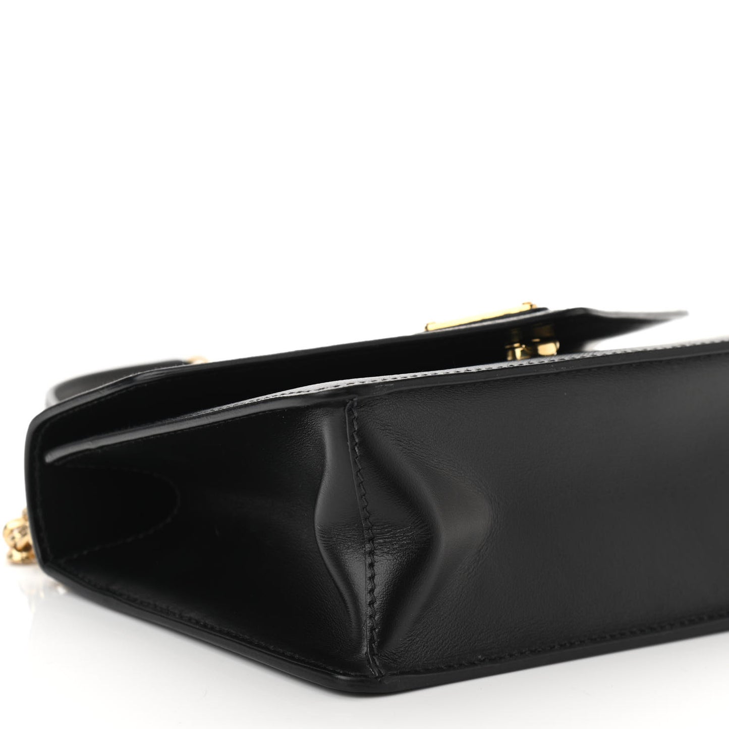 Saffiano Soft Calfskin Metal Triangle Logo Envelope Chain Shoulder Bag Black