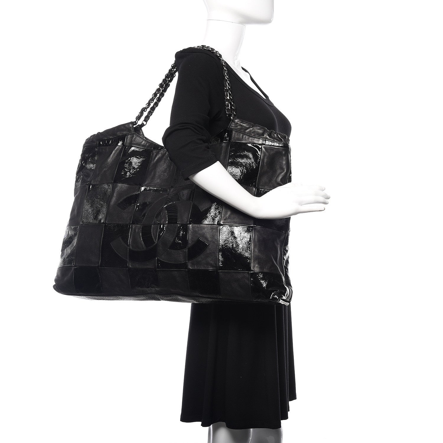 Chanel Patent Patchwork Large Brooklyn Tote Black 2 of 11