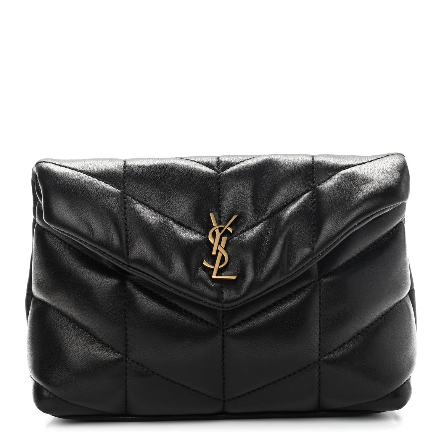 Saint Laurent Lambskin Monogram Loulou Puffer Pouch Clutch Black 2 of 10