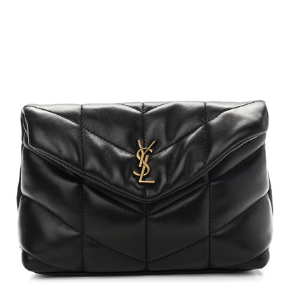 Saint Laurent Lambskin Monogram Loulou Puffer Pouch Clutch Black 2 of 10