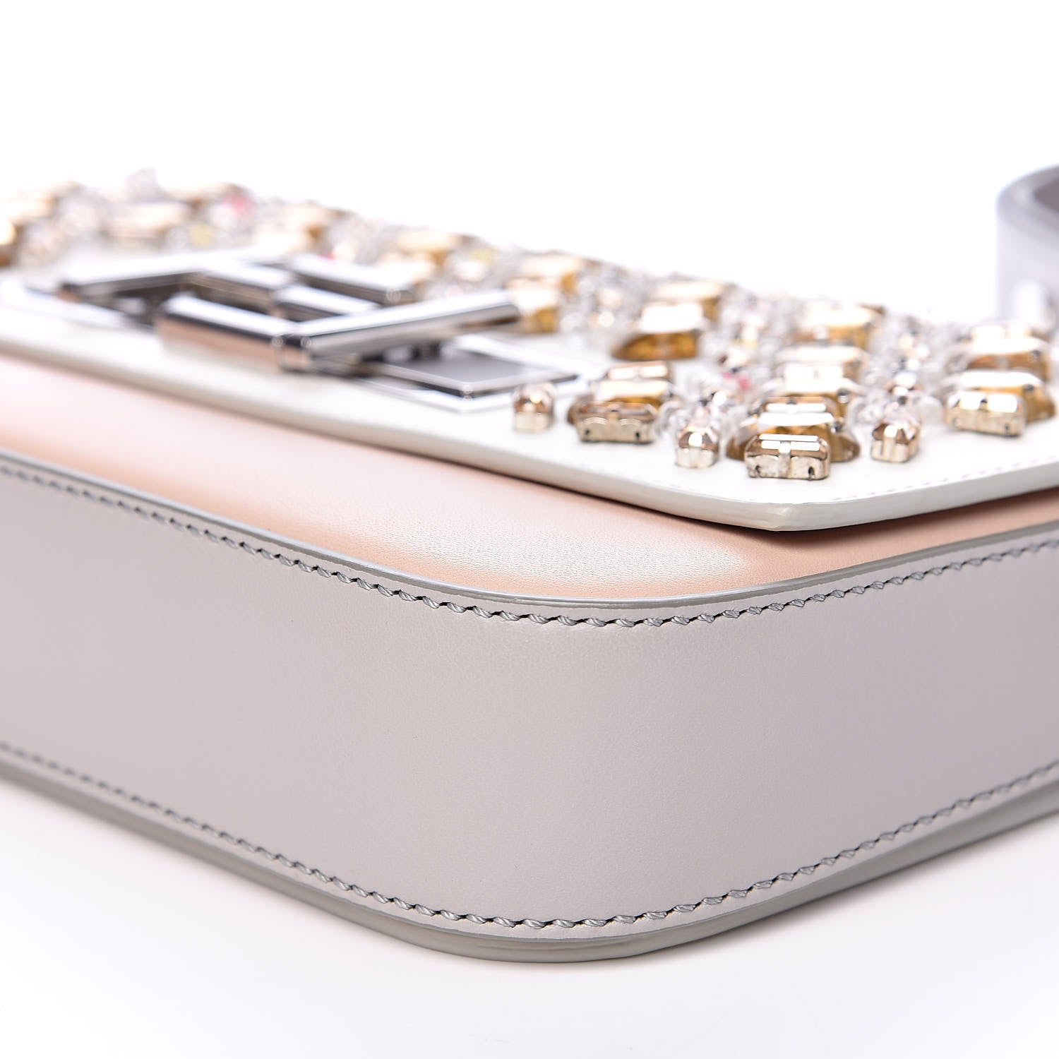 Fendi Vitello Dolce Crystal 3Baguette Shoulder Bag White Pink 9 of 12