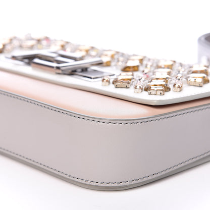 Fendi Vitello Dolce Crystal 3Baguette Shoulder Bag White Pink 9 of 12