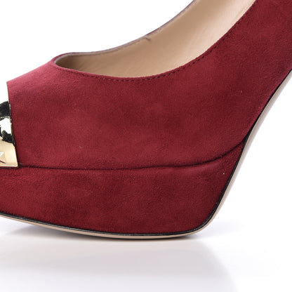 Valentino Garavani Suede Rockstud Cap Toe Platform Pumps 40 Red Gold 18 of 20