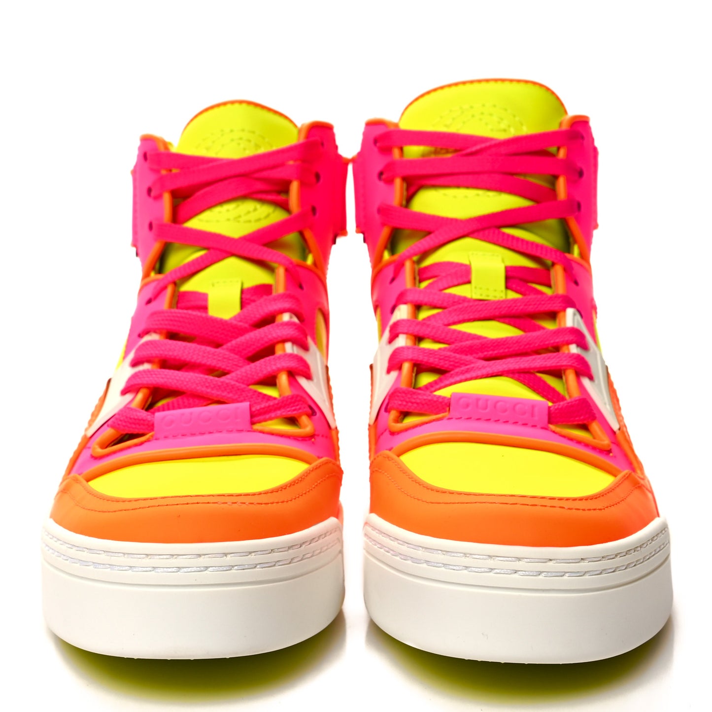 Calfskin Womens Neon High Top Sneakers 36 White Neon Yellow Pink Orange