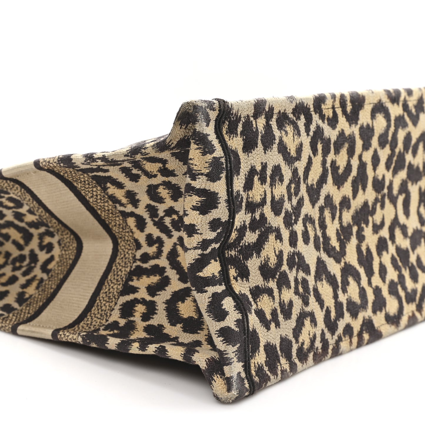 Canvas Mizza Embroidered Large Leopard Book Tote Beige