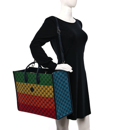 Gucci Monogram Multicolor Textured Dollar Calfskin Medium Retro Interlocking G Tote Bag Blue Rainbow Light Blue 2 of 10