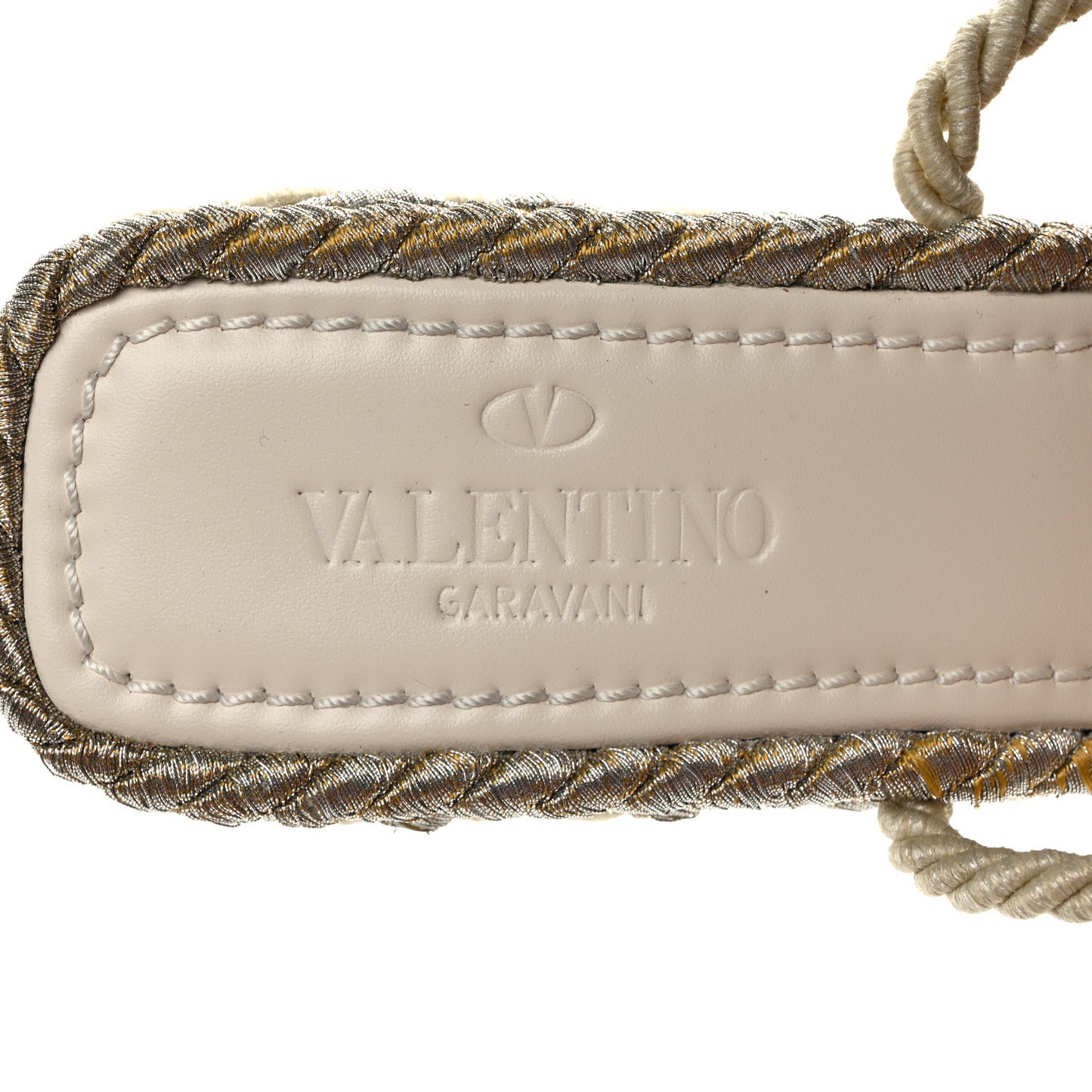 Braided Cotton Calfskin Rockstud Torchon Espadrille Wedge Sandals 41 Light Ivory