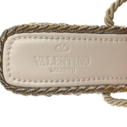 Valentino Garavani Braided Cotton Calfskin Rockstud Torchon Espadrille Wedge Sandals 41 Light Ivory 7 of 7