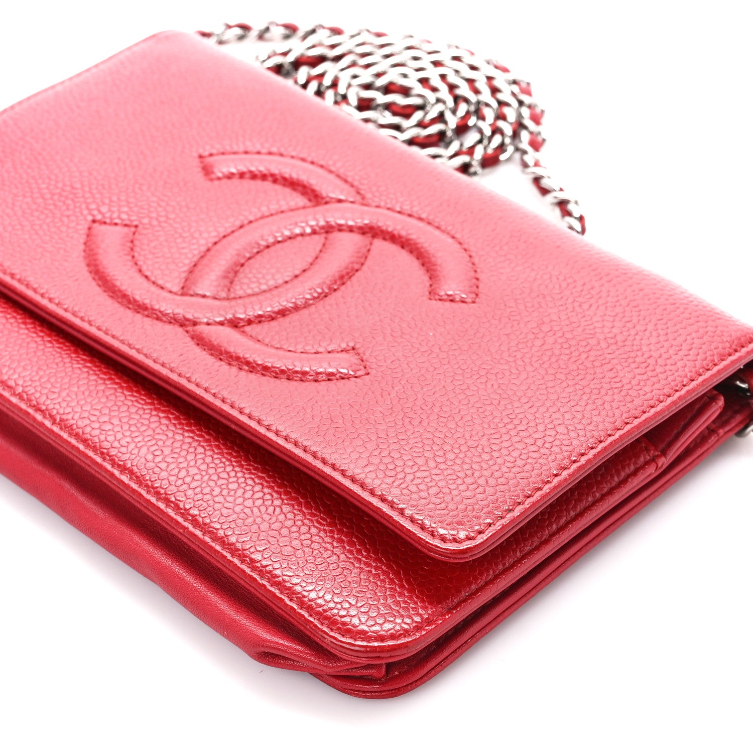 Chanel Caviar Timeless CC Wallet on Chain WOC Red 11 of 13