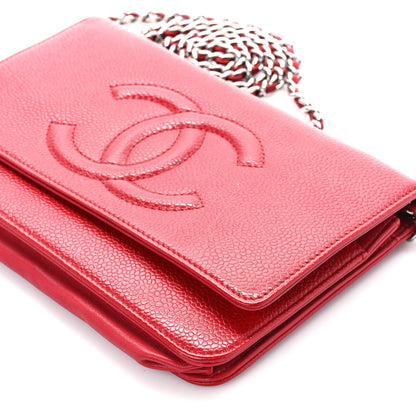 Chanel Caviar Timeless CC Wallet on Chain WOC Red 11 of 13
