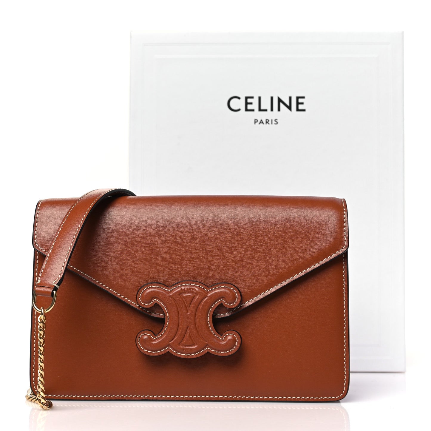 Shiny Calfskin Triomphe Margo Wallet on Chain Tan