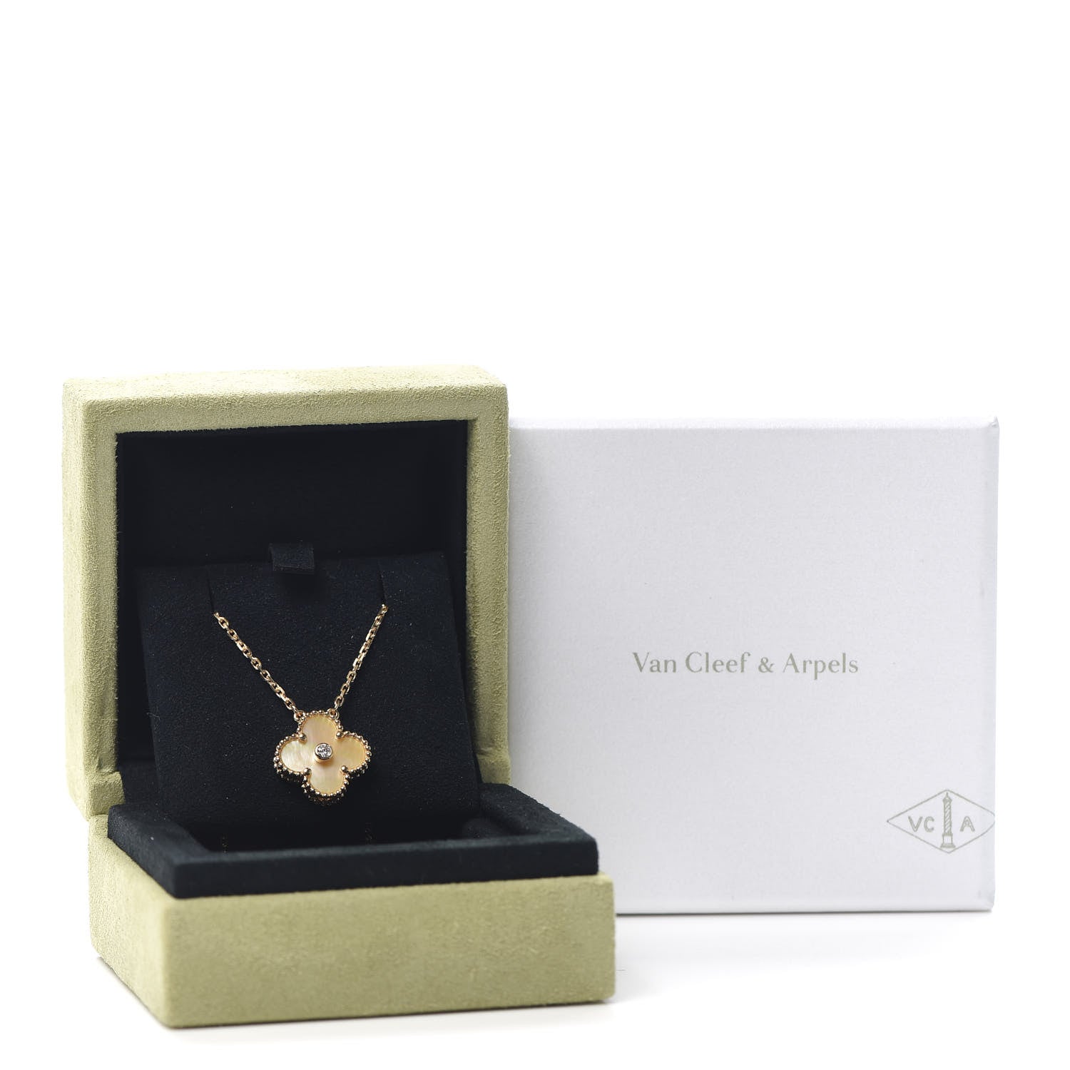 Van Cleef & Arpels 18K Yellow Gold Diamond Yellow Mother of Pearl Vintage Alhambra Pendant Necklace 8 of 8