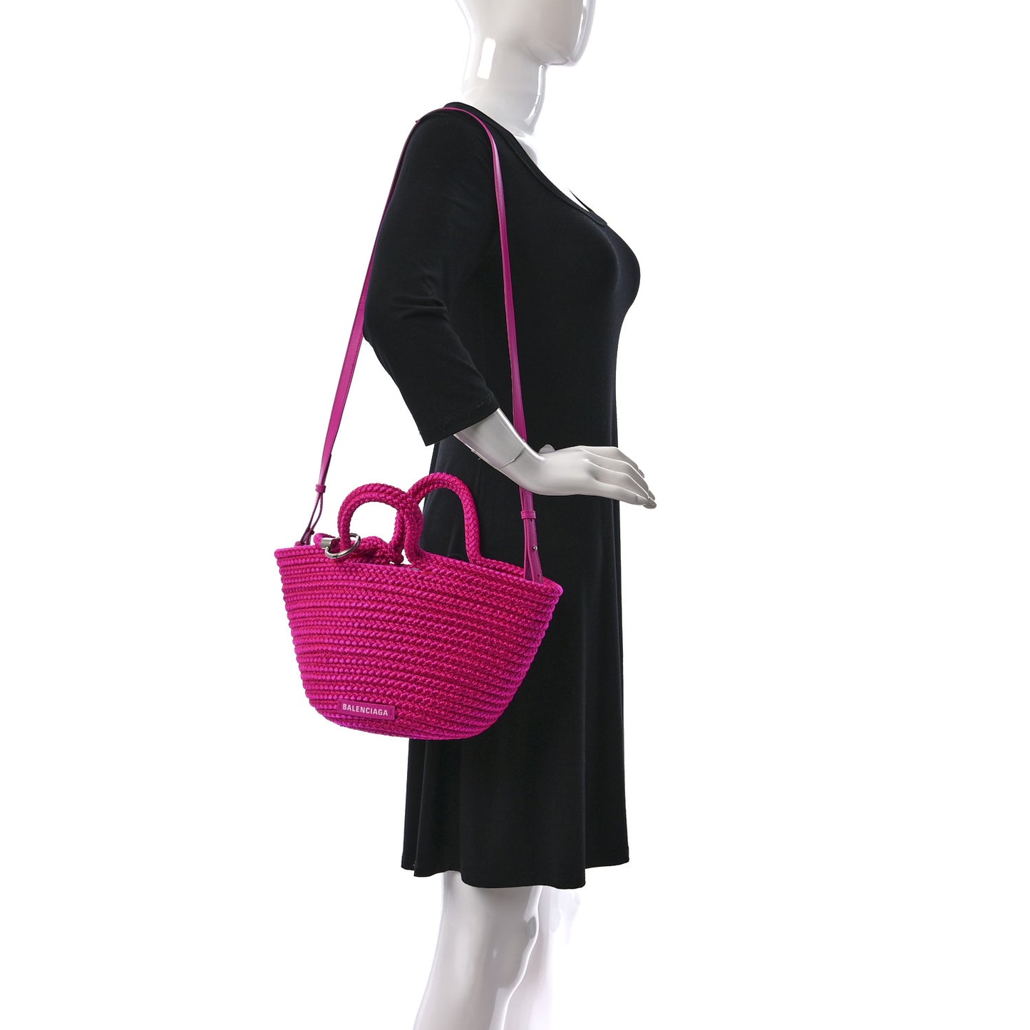Nylon Lambskin Woven Small Ibiza Basket With Strap Lipstick Pink