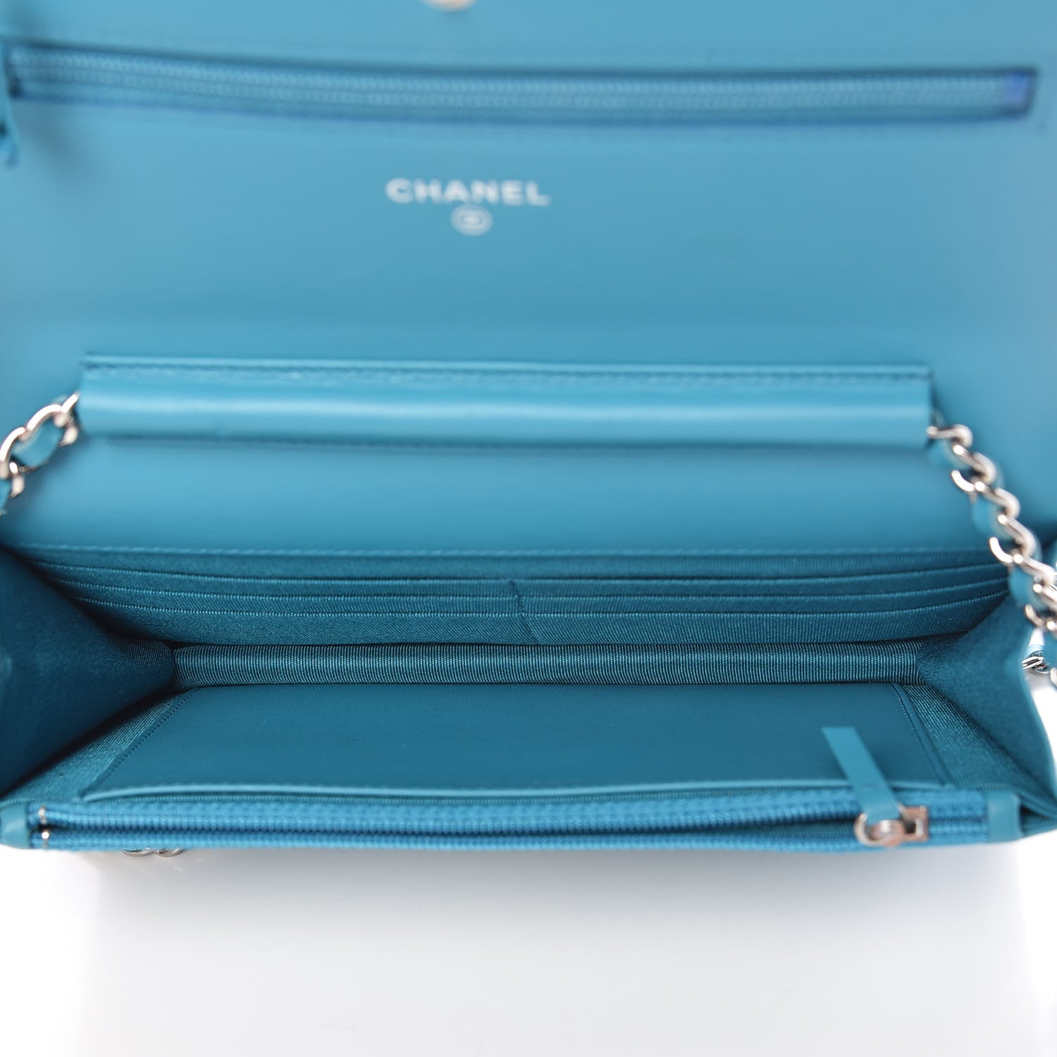 Chanel Patent Quilted Wallet On Chain WOC Turquoise Blue 7 of 11