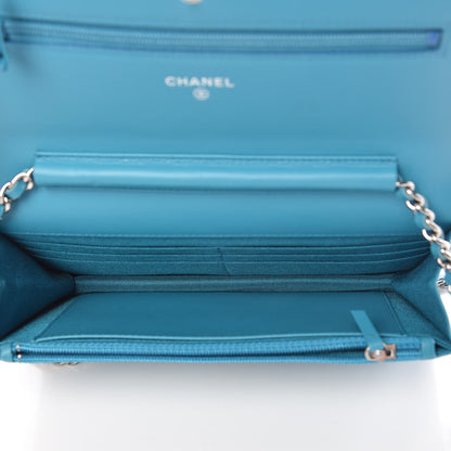 Chanel Patent Quilted Wallet On Chain WOC Turquoise Blue 7 of 11