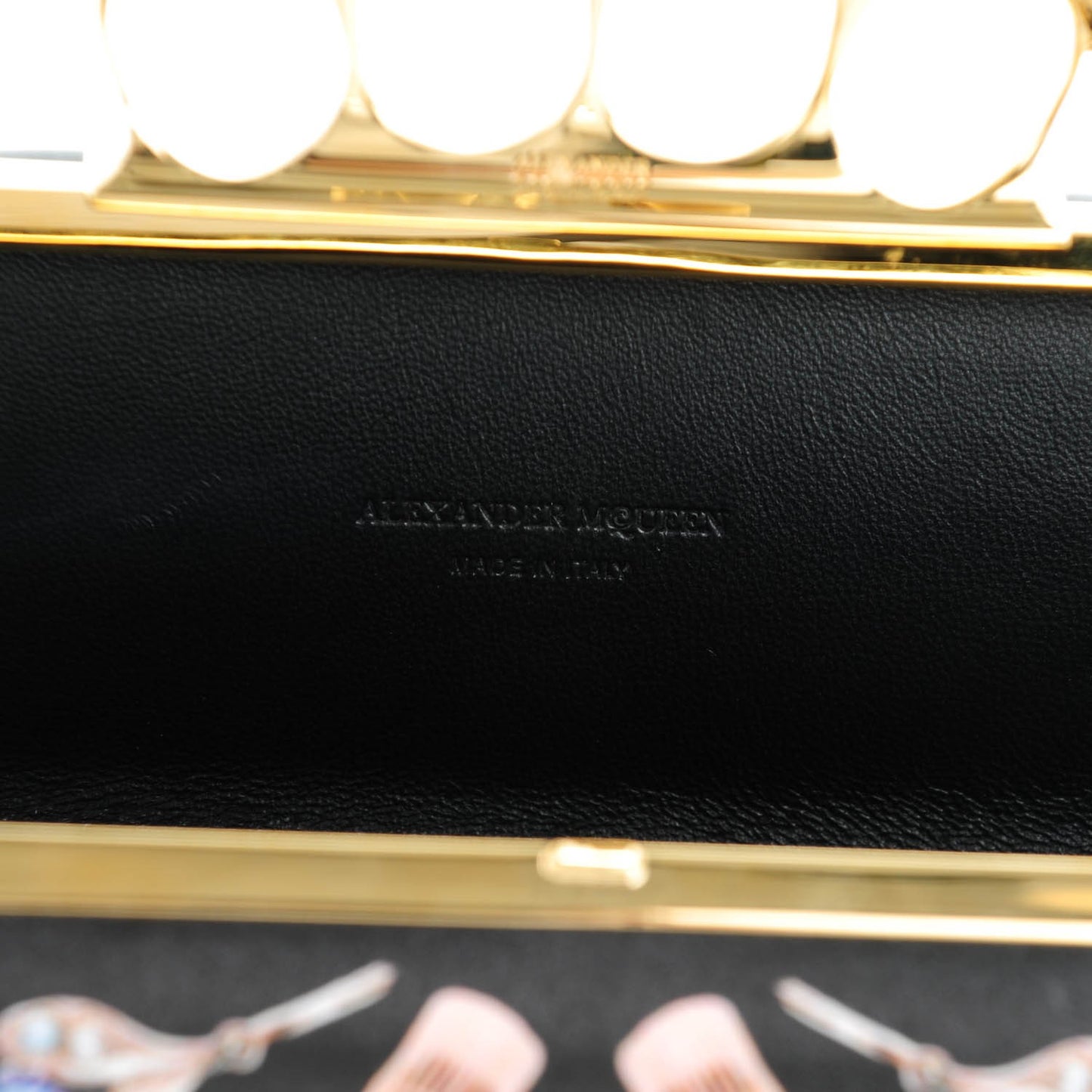 Silk Obsession Print Skull Knuckle Box Clutch Black