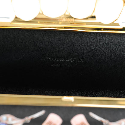 Alexander McQueen Silk Obsession Print Skull Knuckle Box Clutch Black 8 of 9
