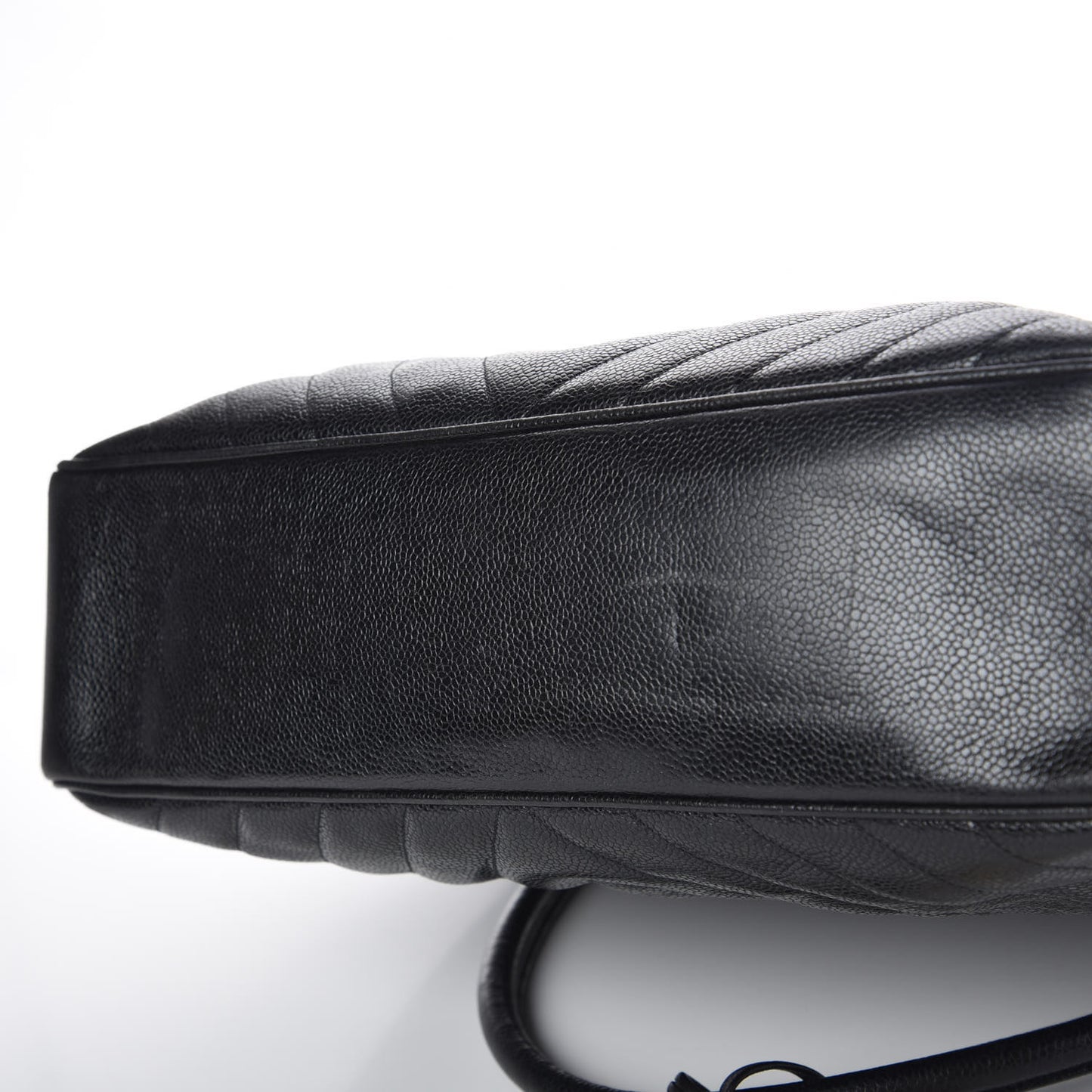 Caviar Chevron Quilted Shoulder Bag Black