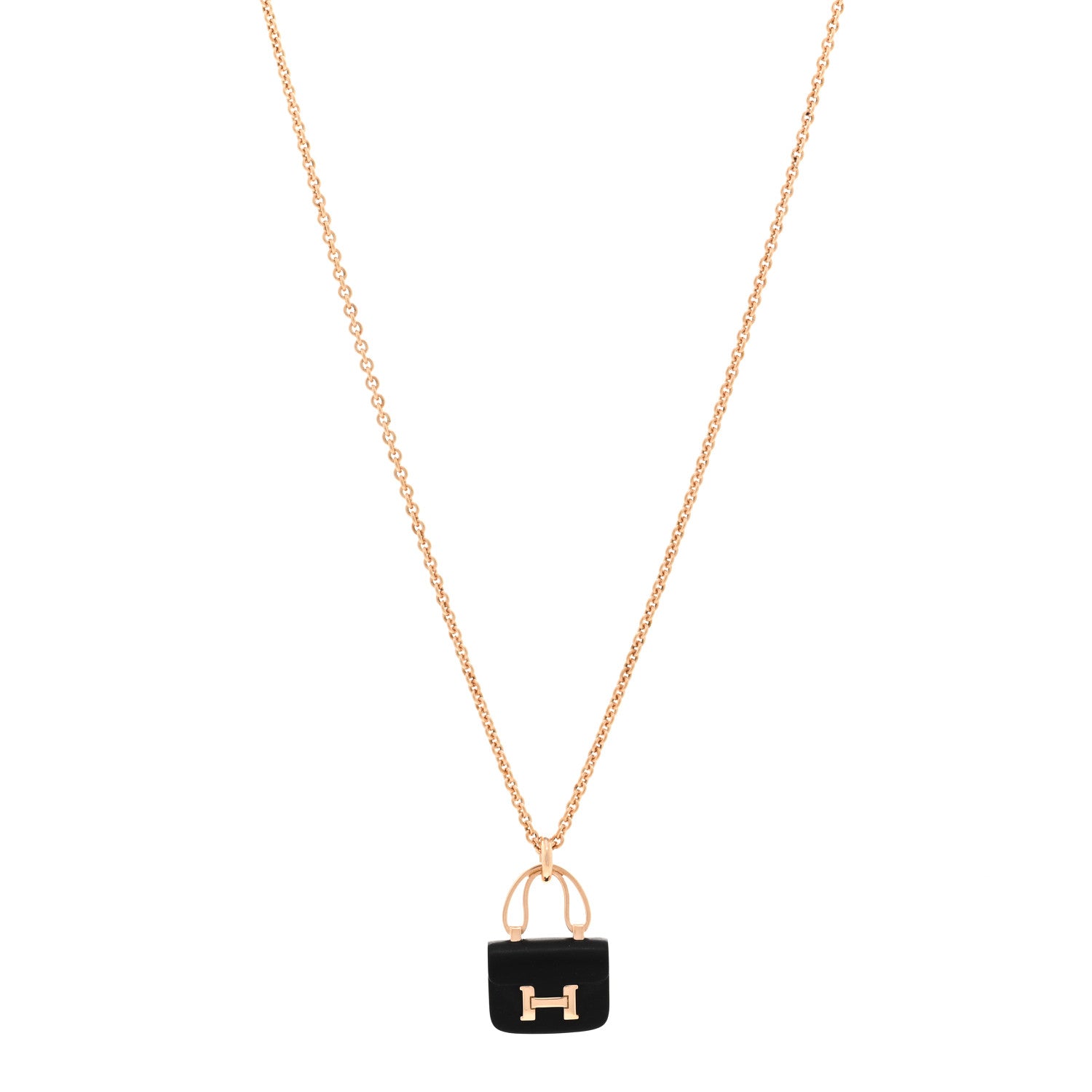Hermes 18K Rose Gold Black Jade Constance Amulettes Pendant Necklace 1 of 5