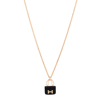 Hermes 18K Rose Gold Black Jade Constance Amulettes Pendant Necklace 1 of 5