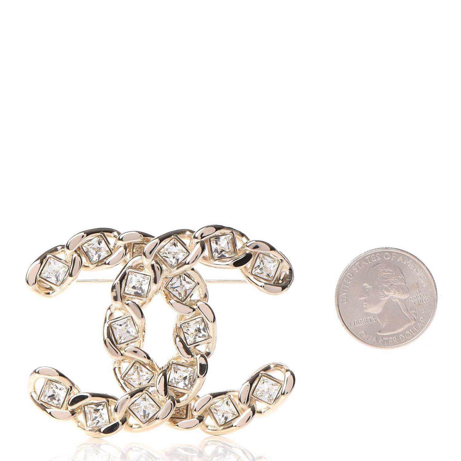Chanel Baguette Crystal CC Brooch Gold 2 of 5