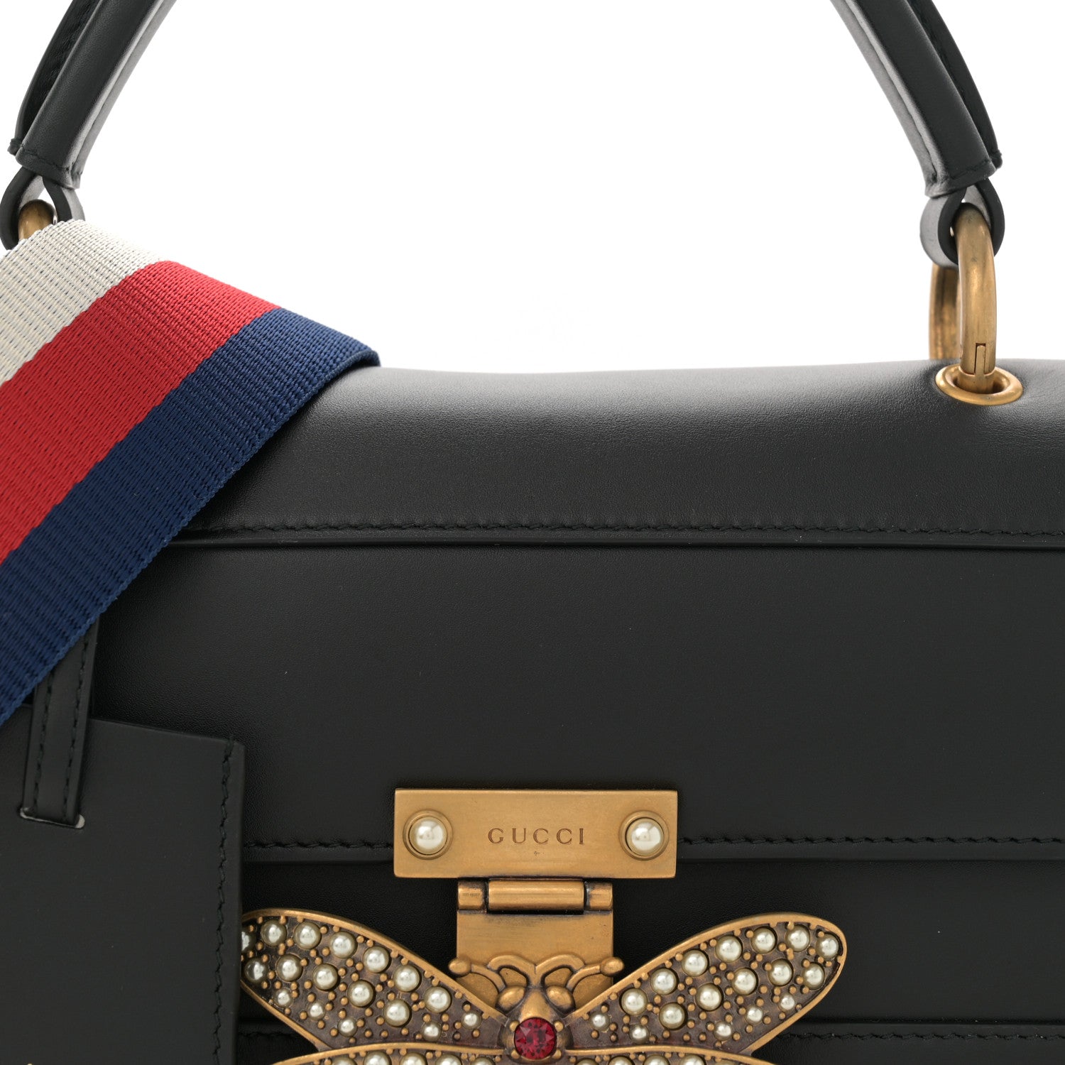 Gucci Calfskin Sylvie Web Small Queen Margaret Top Handle Bag Black 8 of 13