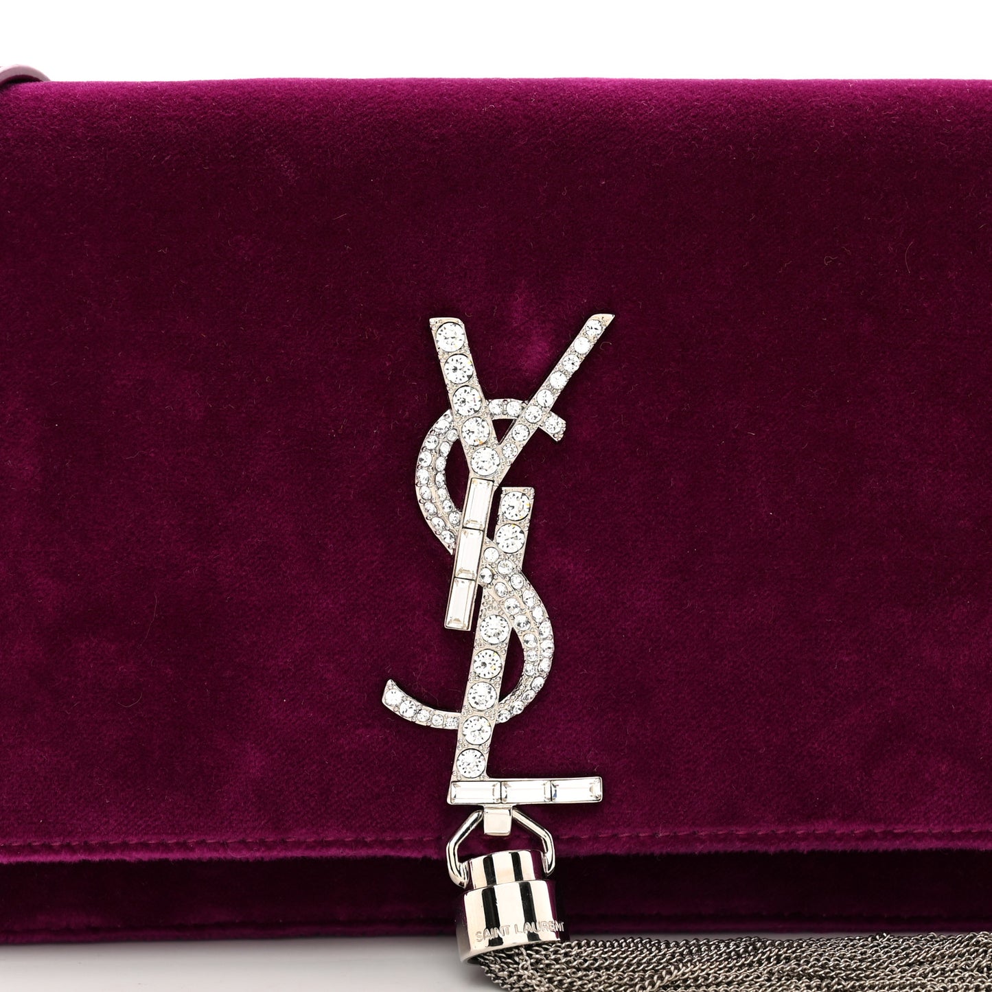 Velvet Crystal Monogram Kate Tassel Chain Wallet
