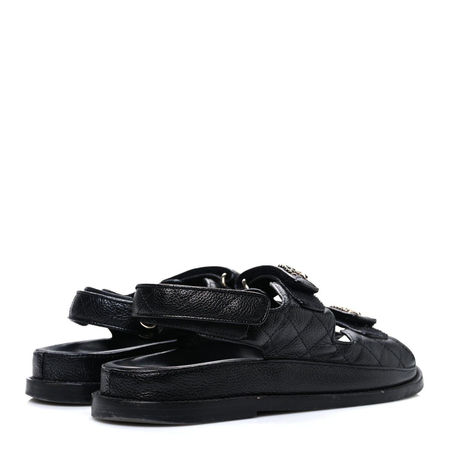 Grained Calfskin Velcro Dad Sandals 39 Black