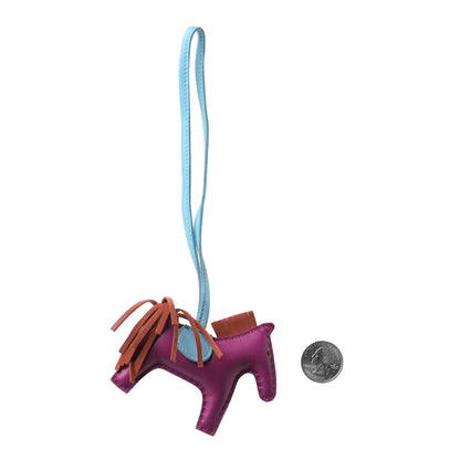 Hermes Milo Lambskin Grigri Rodeo Horse Bag Charm PM Rose Pourpre Cornaline Celeste 2 of 6