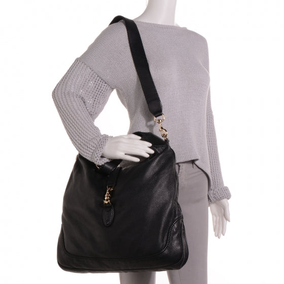 Calfskin Large New Jackie Hobo Black